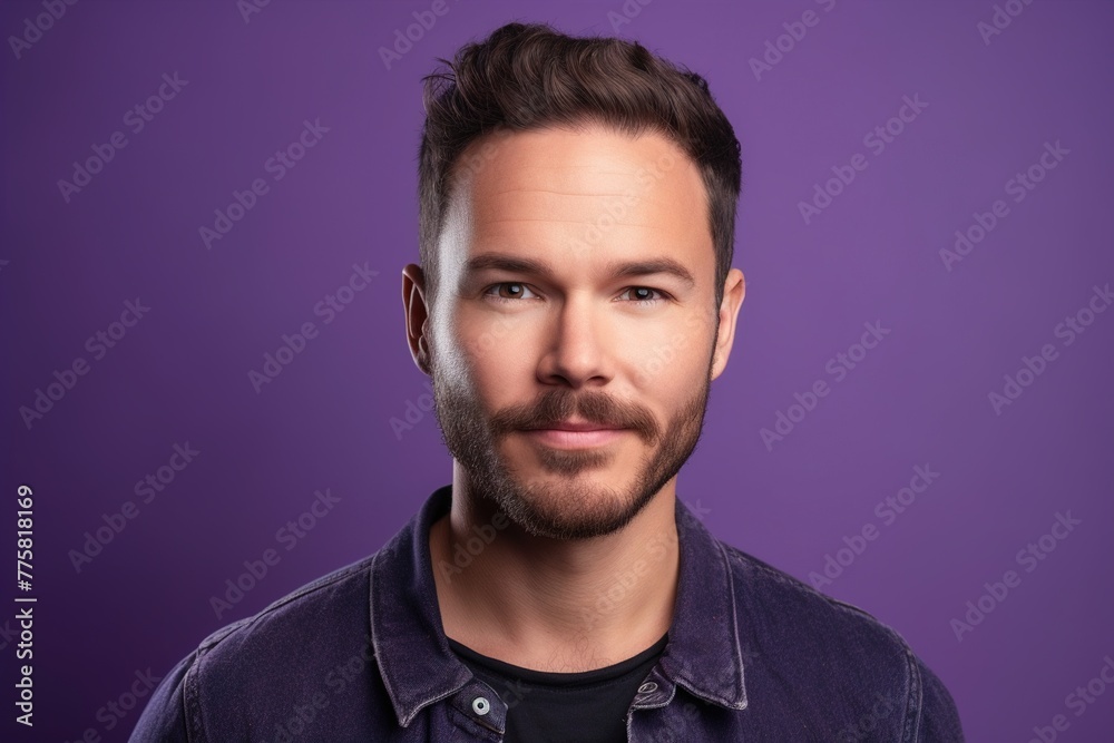 Obraz premium A man with a beard and mustache is smiling for the camera