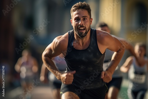 A man running with his arms outstretched and a look of determination on his face