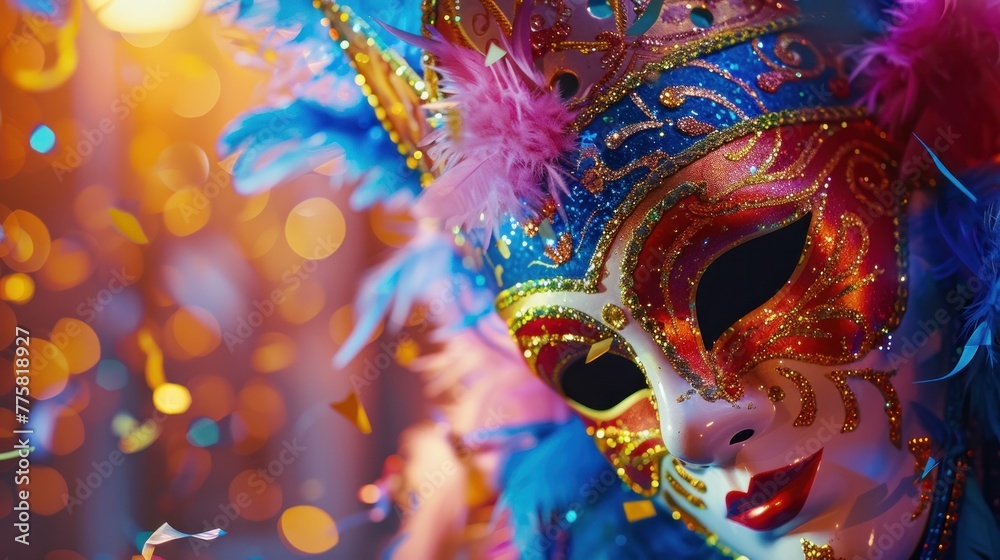 Joyful Purim Celebration. A lively background with masks and traditional elements for creative Purim designs.