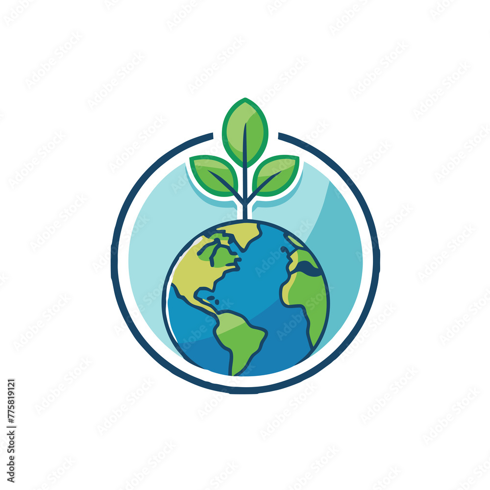 simple logo for earth day with a globe and a tree