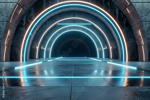 abstract futuristic empty arch architecture with space for product or inscriptions and text 