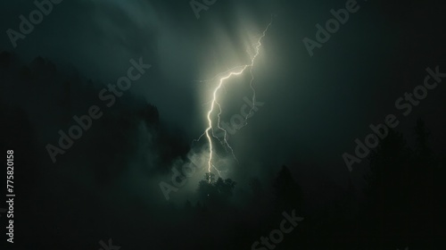 Electrifying lightning bolt. Nature's raw power frozen in dazzling display against the night.