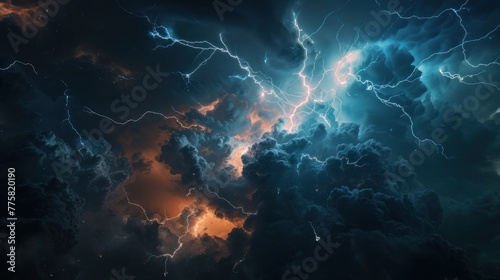 Lightning strikes in the night. Nature's electrifying power frozen in a stunning moment against the dark sky.