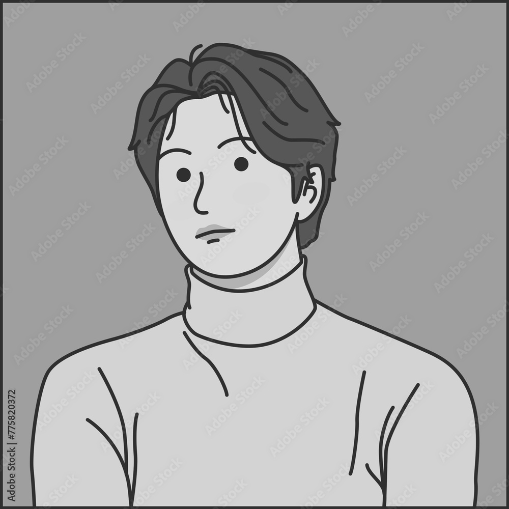 Black and white illustration design of an Asian man seen from the side. illustration design for avatar or profile. person avatar illustration Black and white illustration design of an Asian man seen from the side. illustration design for avatar or profile. person avatar illustration