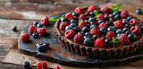 A delectable chocolate tart filled with silky smooth ganache and fresh berries.