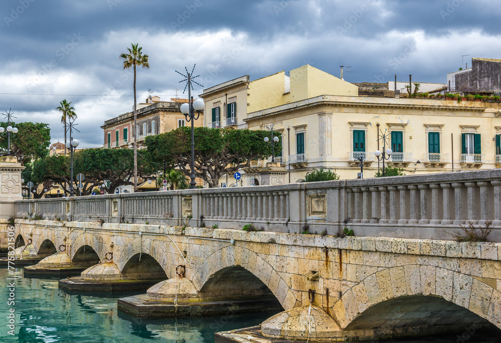 Umbertino Bridge in Syracuse historic city, Sicily Island, Italy