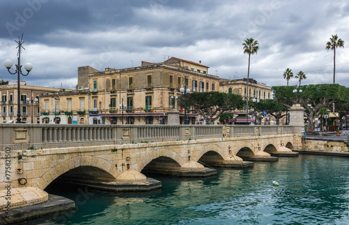 Umbertino Bridge in Syracuse historic city, Sicily, Italy photo