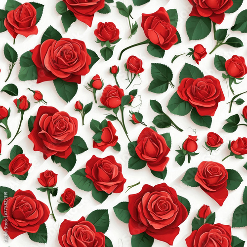 seamless pattern image of red roses on white background to use as texture for packaging, fabric, wallpaper, clothing © Marino Bocelli