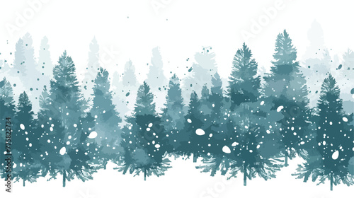 Grunge fir forest falling snow Flat vector isolated o