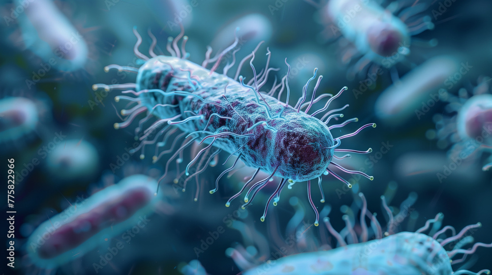 Pathogenic bacteria on blue background, Epidemic bacterial infection Pathogenic bacteria on blue background, Epidemic bacterial infection