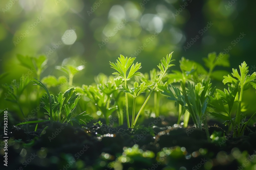 The Tender Embrace of Spring: Young Carrot Plant Fronds Reaching for the Sun The Tender Embrace of Spring: Young Carrot Plant Fronds Reaching for the Sun