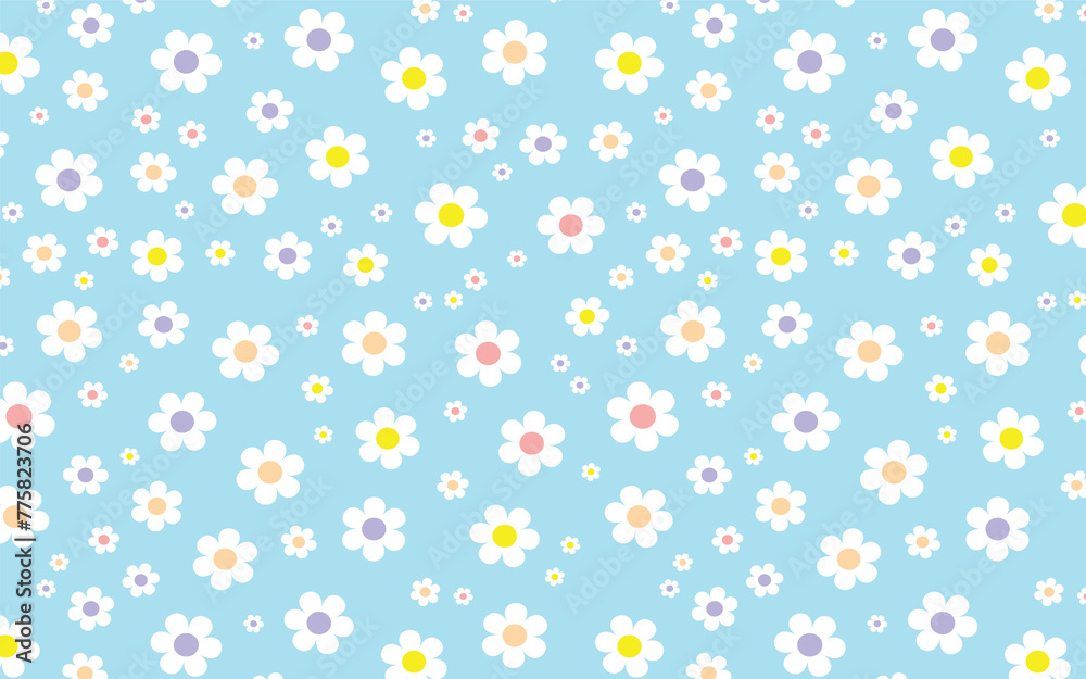 flower pastel color on blue background seamless pattern PNG