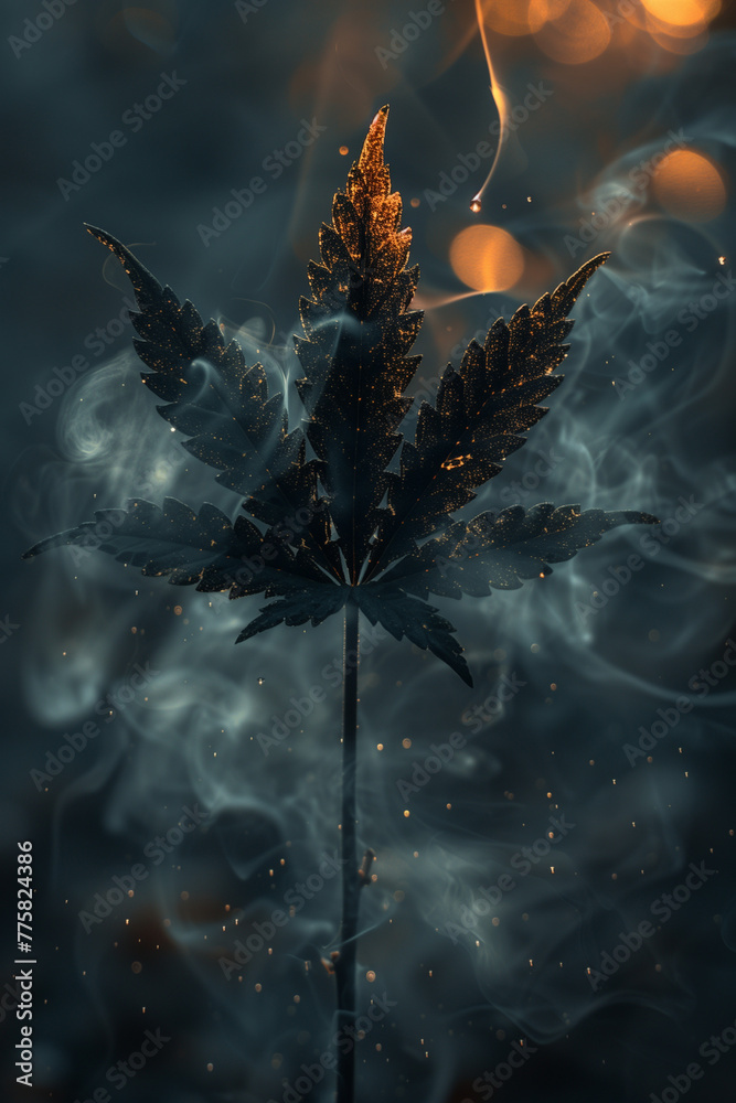 Marijuana cannabis leaves surrounded by smoke 