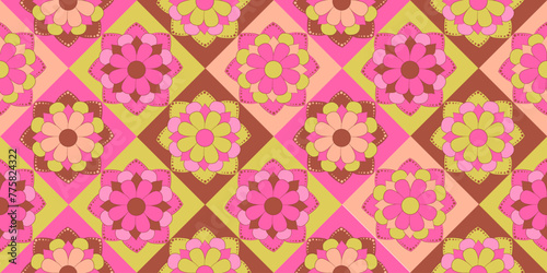 vector pattern of ceramic tiles in Moroccan style. Seamless colorful patchwork of Azulejo tiles. Hand drawn vector background