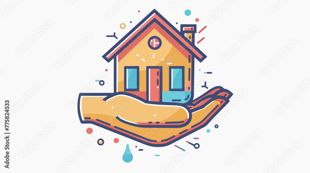 Home care icon in comic style. Hand hold house vector