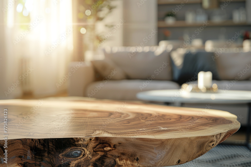 Beautiful wooden empty table or coffee table in a room with space for a product, text or lettering with a blurred background of the rest of the room
Beautiful wooden empty table or coffee table in a room with space for a product, text or lettering with a blurred background of the rest of the room
