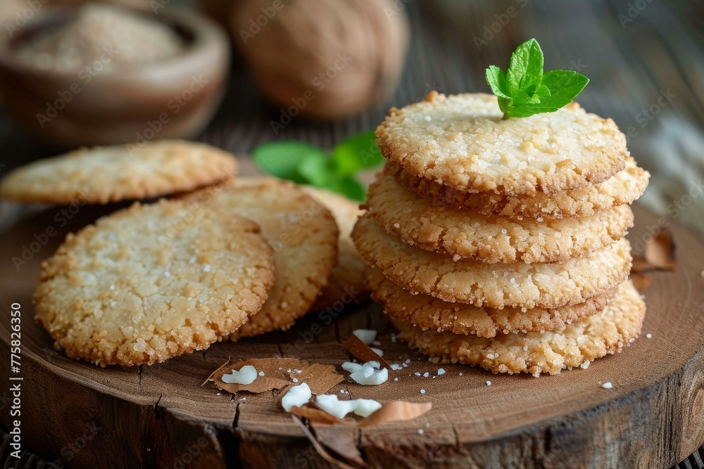 Crunchy Alfajores coconut cookies. Traditional south America dessert pastry biscuits. Generate ai
