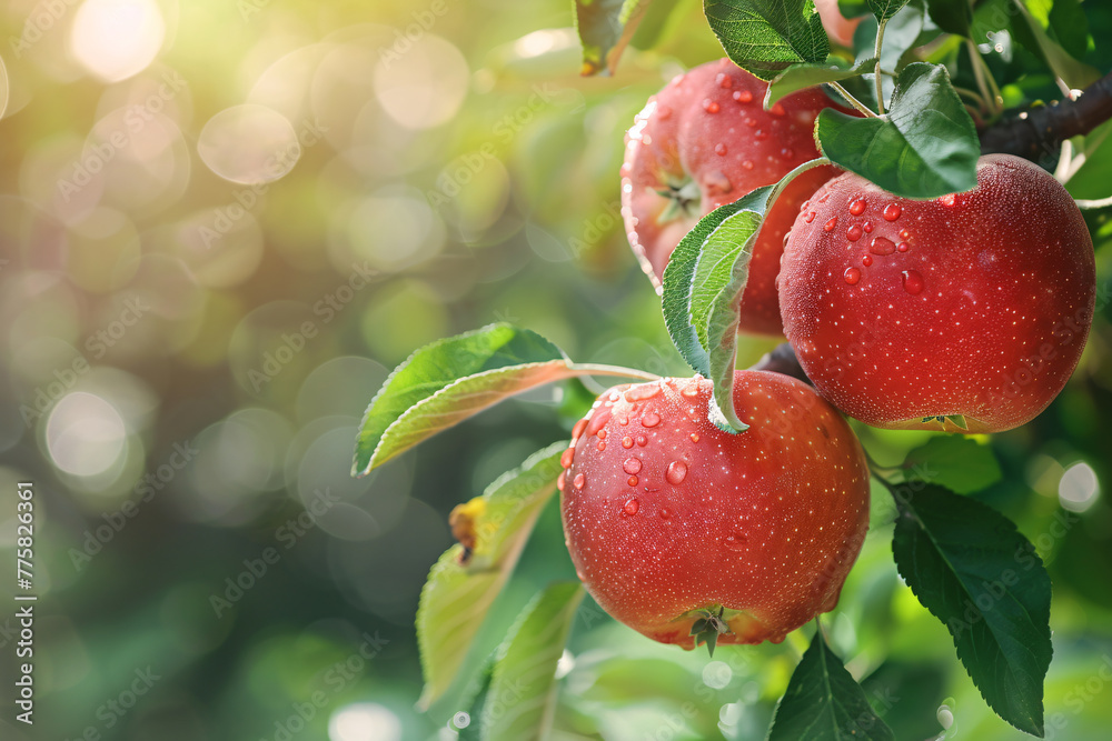 Obraz premium red apples on a branch isolated