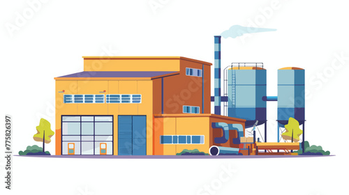 Industry factory building Flat vector isolated on white