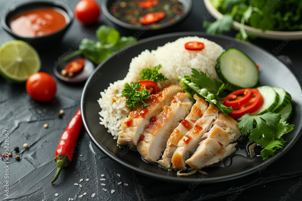 Rice roasted duck with sauce and hot red pepper. Roasted duck topping on thai rice, traditional Asian food Rice roasted duck with sauce and hot red pepper. Roasted duck topping on thai rice, traditional Asian food