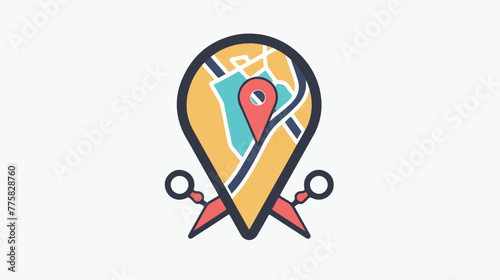 Map pin icon with scissors. barber hairdressers barbe photo