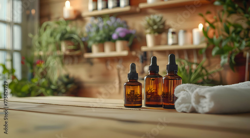 Essential Oil Bottles on Relaxing Background