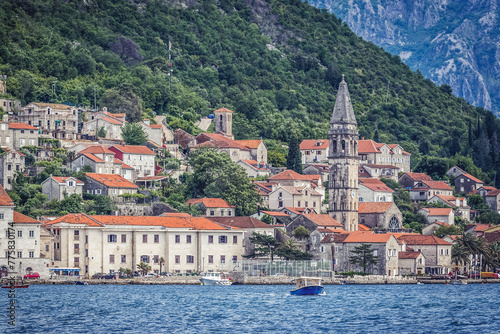 Coast of Perast town, Bay of Kotor, Montenegro