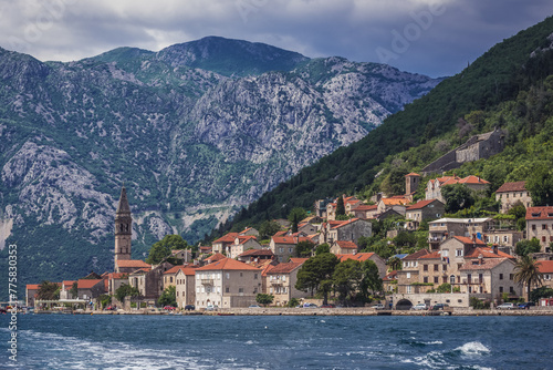 Shore of Perast old town  Bay of Kotor  Montenegro