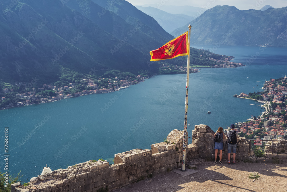Flag in the Fortress of St John above Kotor Old Town, Montenegro