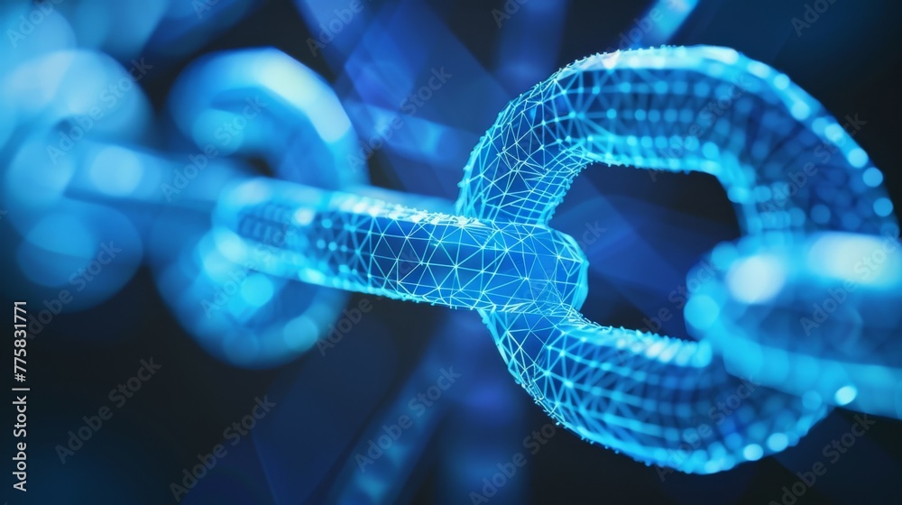 Close Up of Blue Chain on Black Background