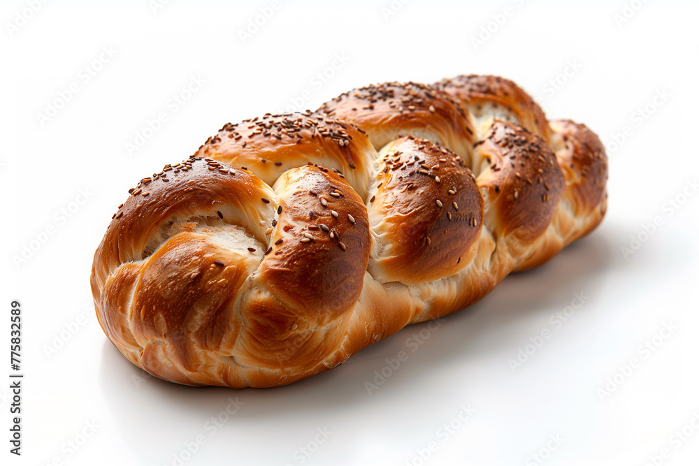 Close-up challah isolated on a white background Close-up challah isolated on a white background