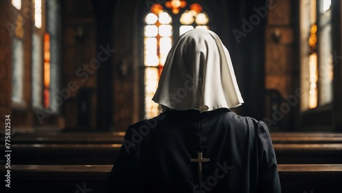Back View of Nun in Church