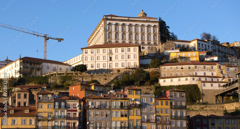View from river on Ribeira area of Porto city, Portugal