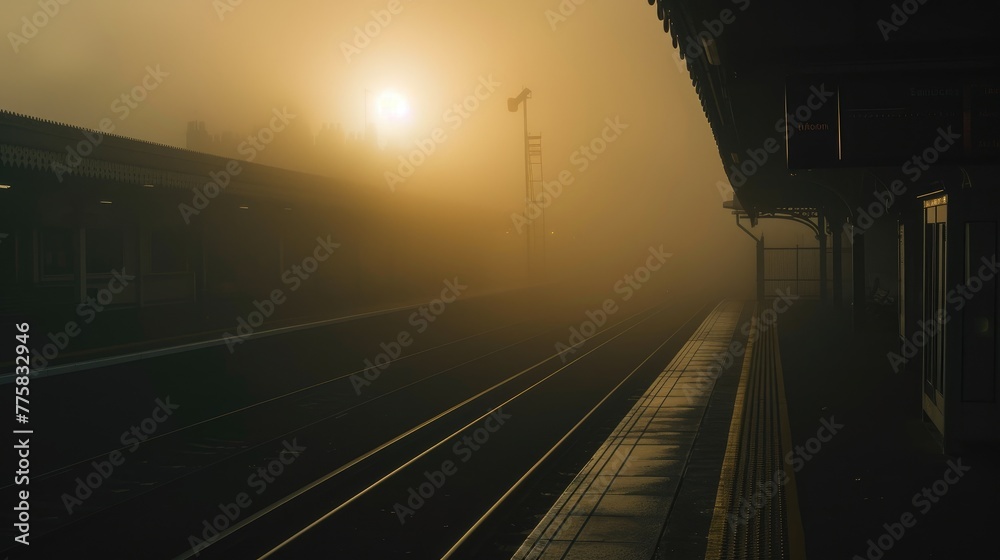 Fototapeta premium Silhouetted Station: Mysterious Dawn