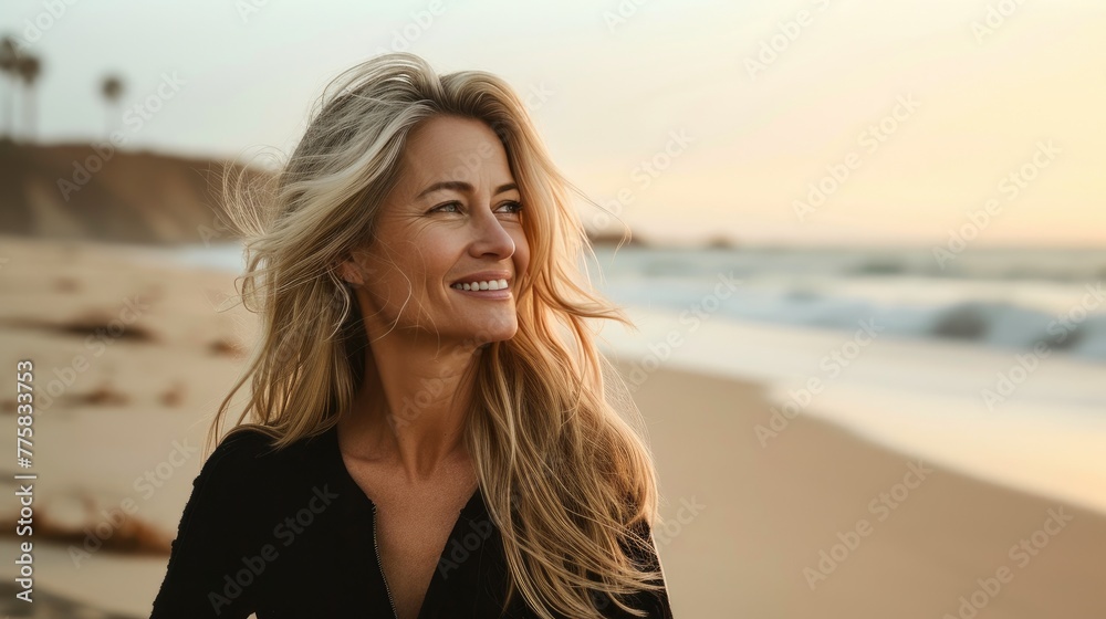 Blissful Beach Walk: Mature Blonde Woman's Delight
