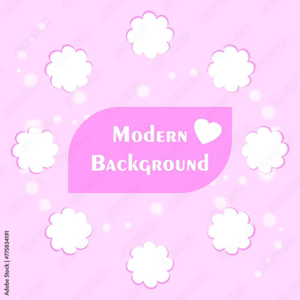 Pink backdrop with white heart and editable text in the center. Shining dots on a pink background.
