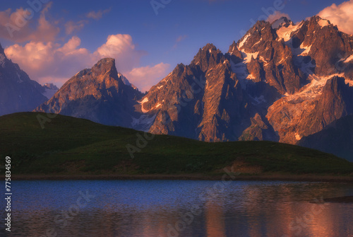 Magic view of koruldi lake in svaneti. Caucasus mountains. Georgia