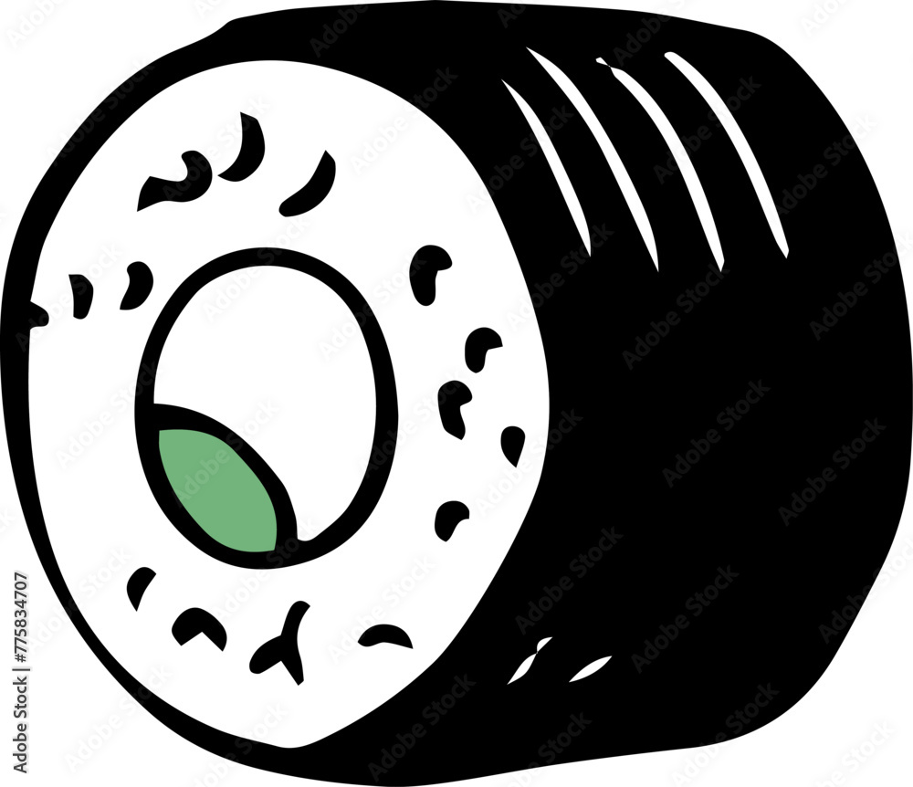 Single vector avocado sushi roll hand drawn doodle style side view isolated on white background Single vector avocado sushi roll hand drawn doodle style side view isolated on white background