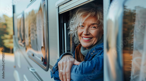 senior woman doing camper vacation