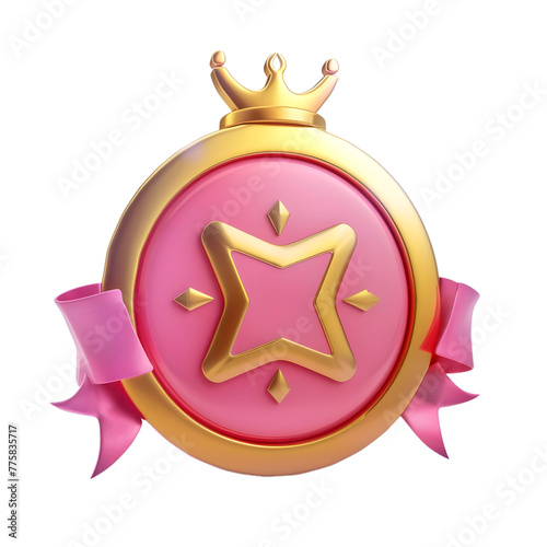 3d cute cartoonish award badge for kids isolated on transparent background
