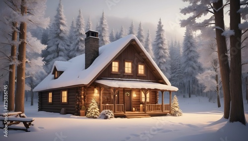 Cozy-Winter-Cabin-Surrounded-By-Snow-Covered-Tree- 2