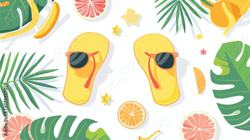 Summer background with sunglasses and flip flopsflat