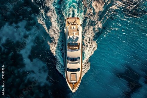 aerial view of a luxury yacht gracefully cruising the clear blue waters, an unparalleled experience of sea exploration © Наталья Добровольска