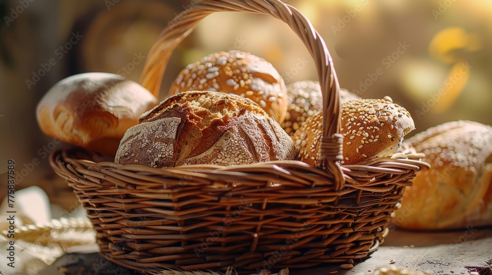 Artisan bread collection presented in wicker basket