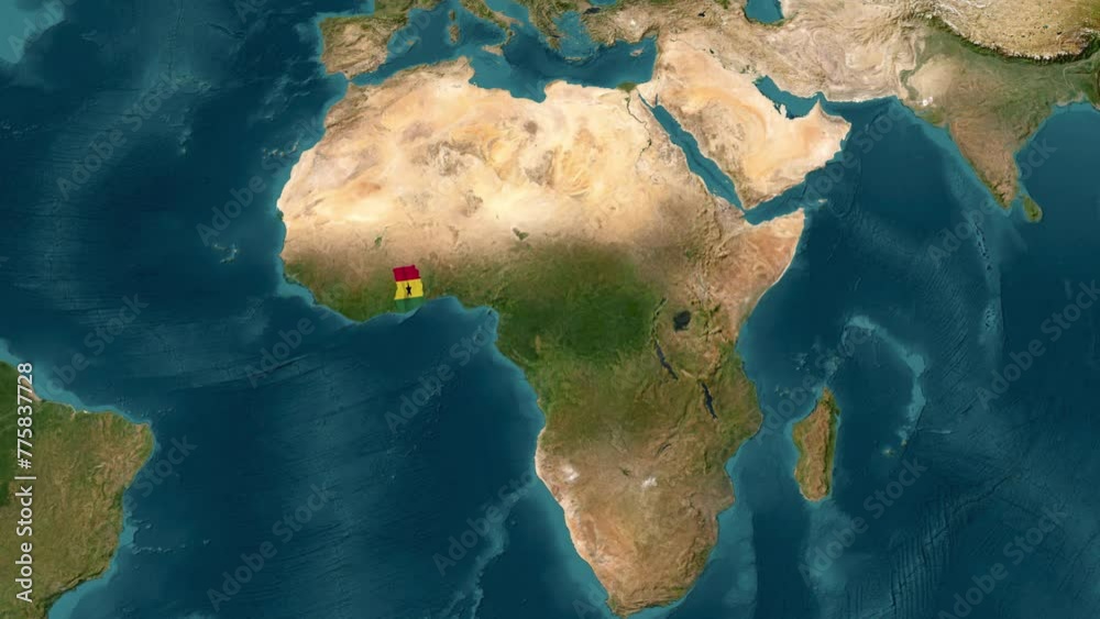 map with waving flag of Ghana