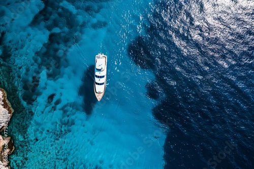 aerial view of a luxury yacht gracefully cruising the clear blue waters, an unparalleled experience of sea exploration photo