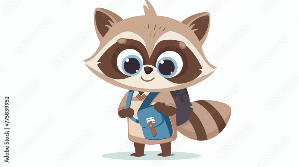Vector flat cartoon illustration. Kawaii cute raccoon