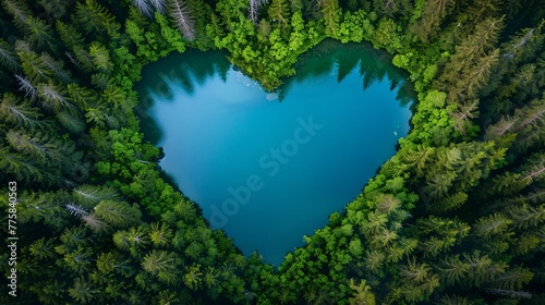 heart shape lake surrounded by forest