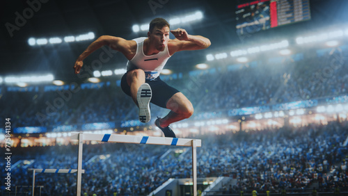 Принти на полотні Professional Sport Performance:  Male Hurdler Jumping