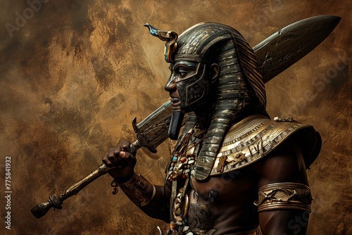 Strategic Egyptian warrior. War culture weapon. Generate Ai